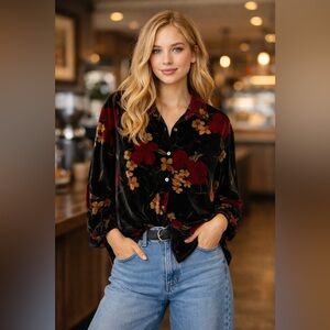 Vintage Deadstock Jaclyn Smith Velvet Floral Top Boho Cottagecore 80s 90s Large